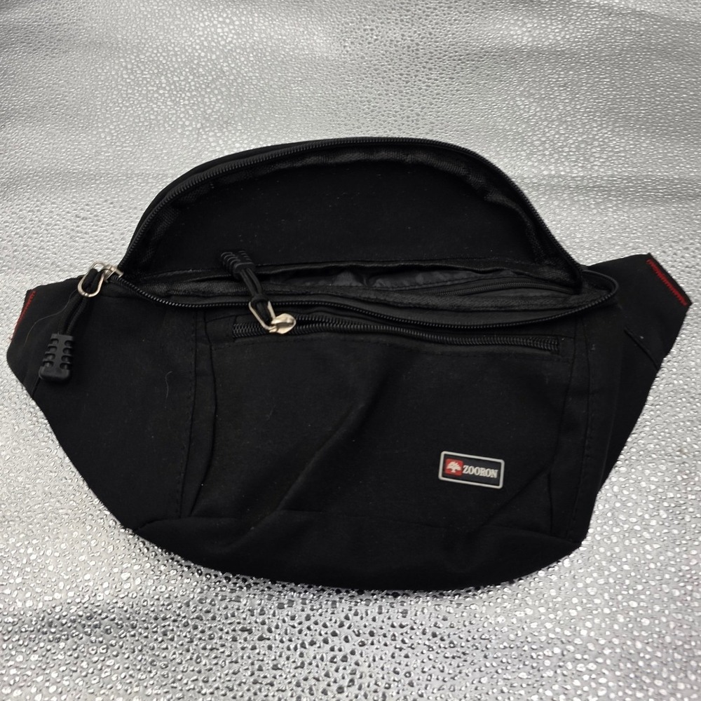 Zooron Black Canvas Fanny Pack Waist Bag Travel Pouch Adjustable Strap O2